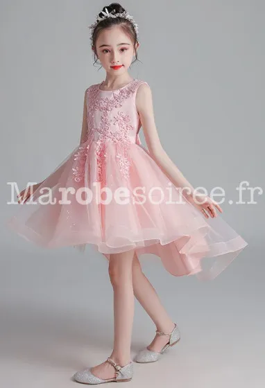 Robe enfant asymétrique en guipure réf: EF683T en Coton, Dentelle