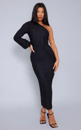 Robe longue asymétrique plissée froncée noire