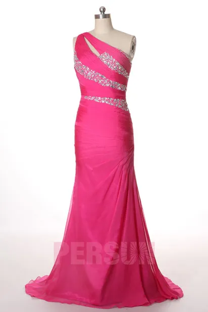 Robe longue pour fiançailles asymétrique orné de strass