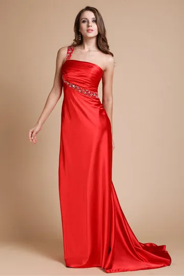 Robe longue pour mariage trompette col asymétrique bijoutée dos découpé