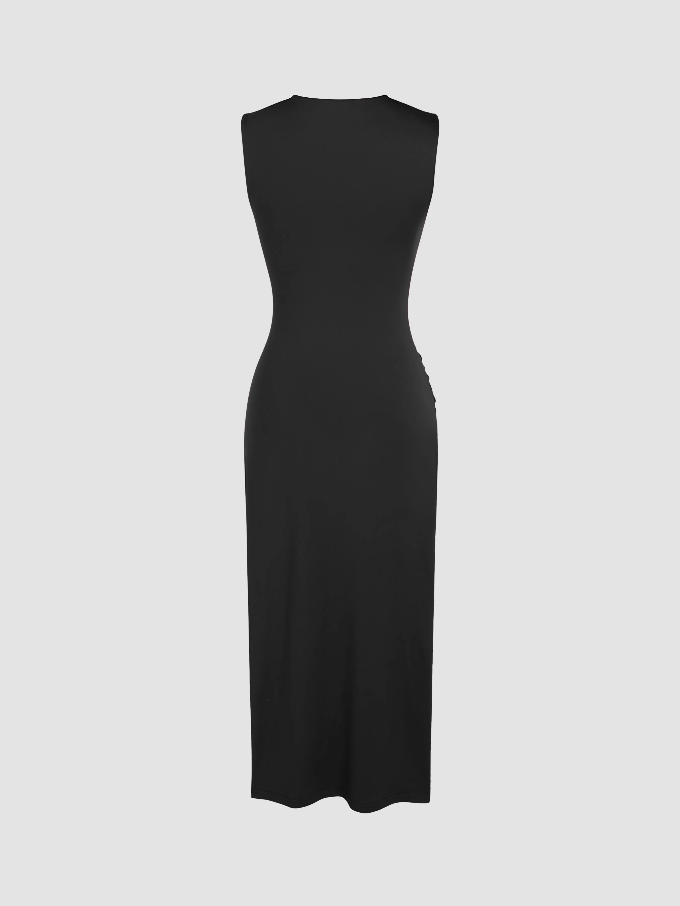  Robe Longue à Col Asymétrique et Ruchée Unie