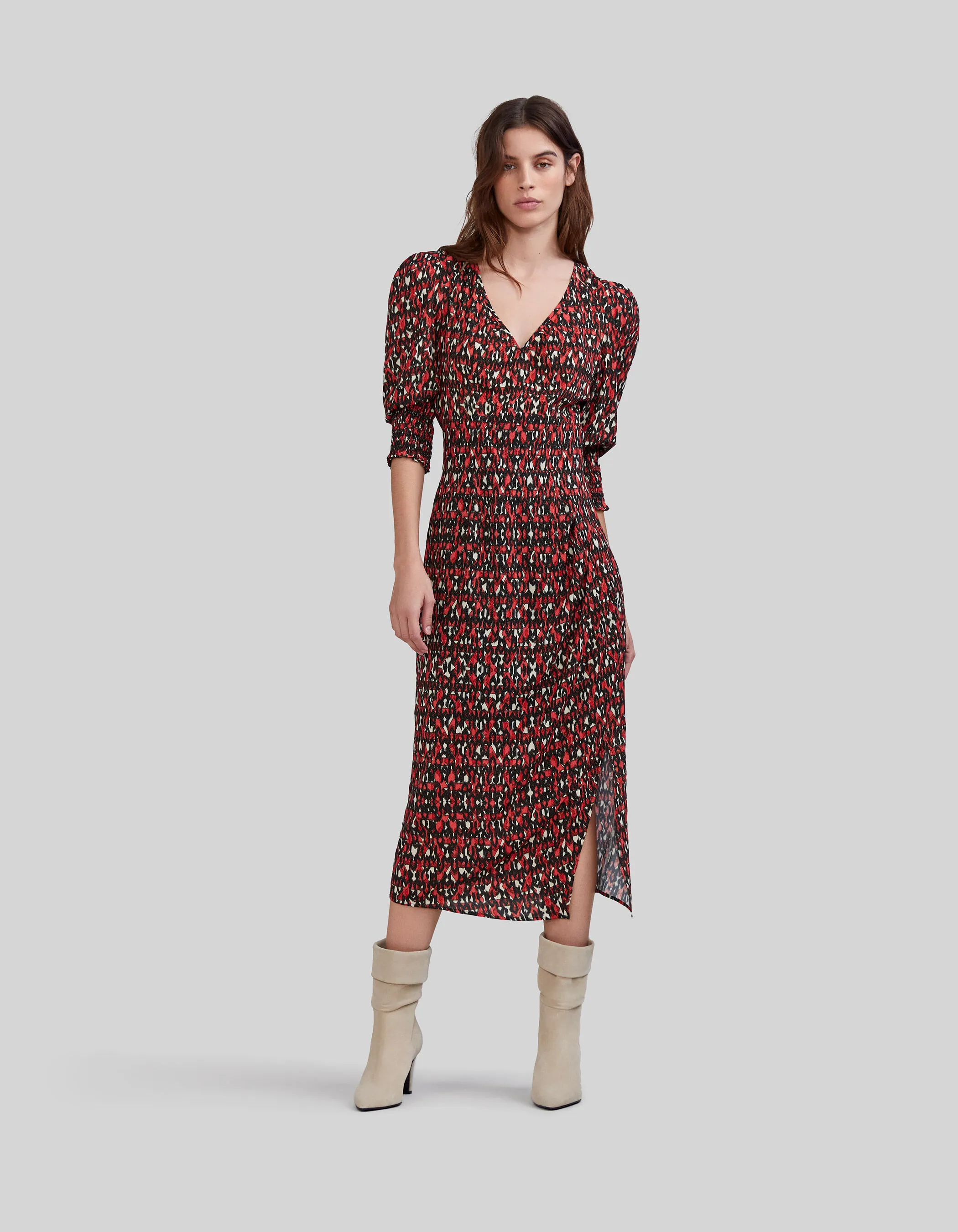 Robe midi noire imprimé ikat Femme