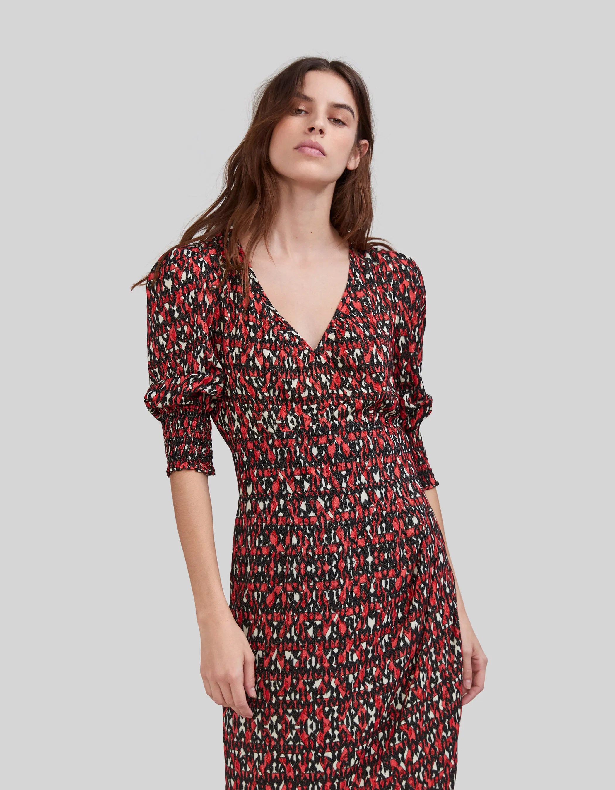 Robe midi noire imprimé ikat Femme