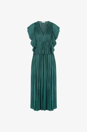 Robe midi plissée en satin Letty Jadeite