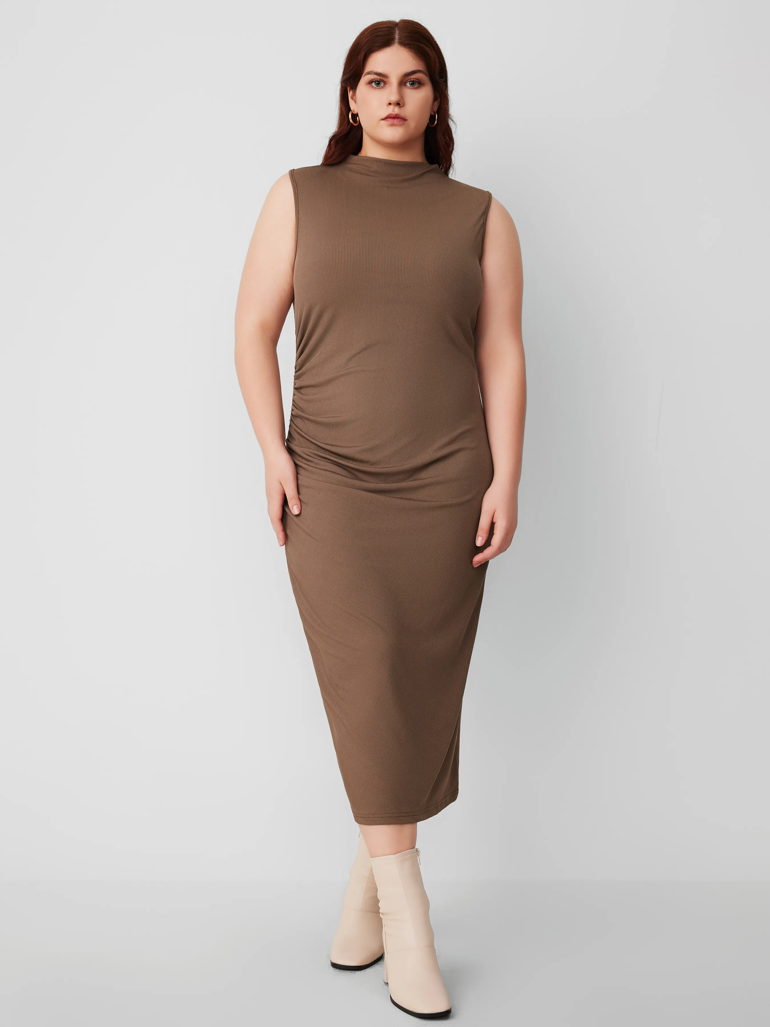  Robe Midi Plissée à Col Haut Curve & Plus