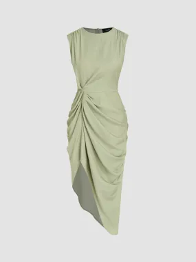  Robe Midi à Col Bateau et Ourlet Asymétrique Froncé