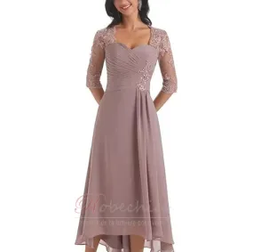 Robe Mère de Mariée Asymétrique Chiffon 1/2 Manche Elégant Asymétrique