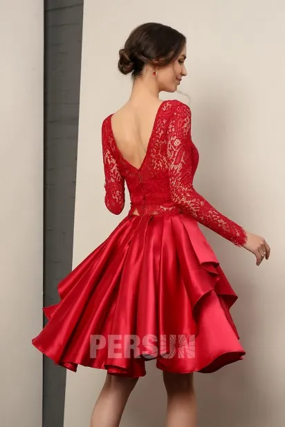 Robe pour mariage courte rouge deux pièces en dentelle