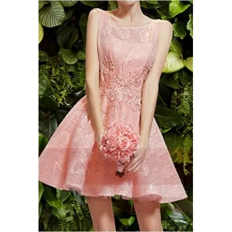 robe rose chic demoiselle d'honneur en dentelle