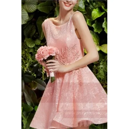 robe rose chic demoiselle d'honneur en dentelle