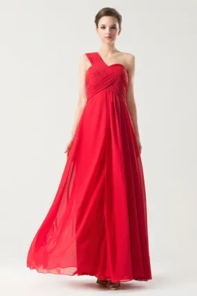 Robe rouge longue asymétrique empire plissé