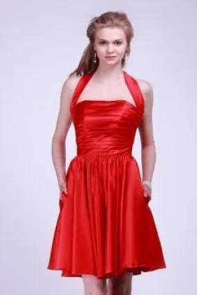 Robe sexy en rouge courte à col halter plissée ligne A