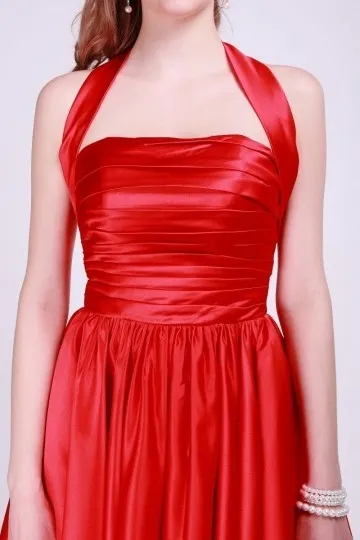 Robe sexy en rouge courte à col halter plissée ligne A