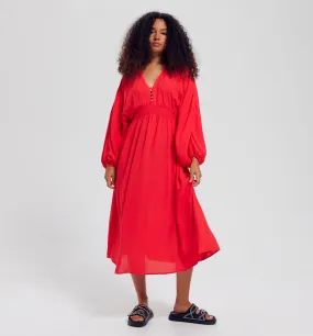 Robe à manches ballon Femme - Rouge