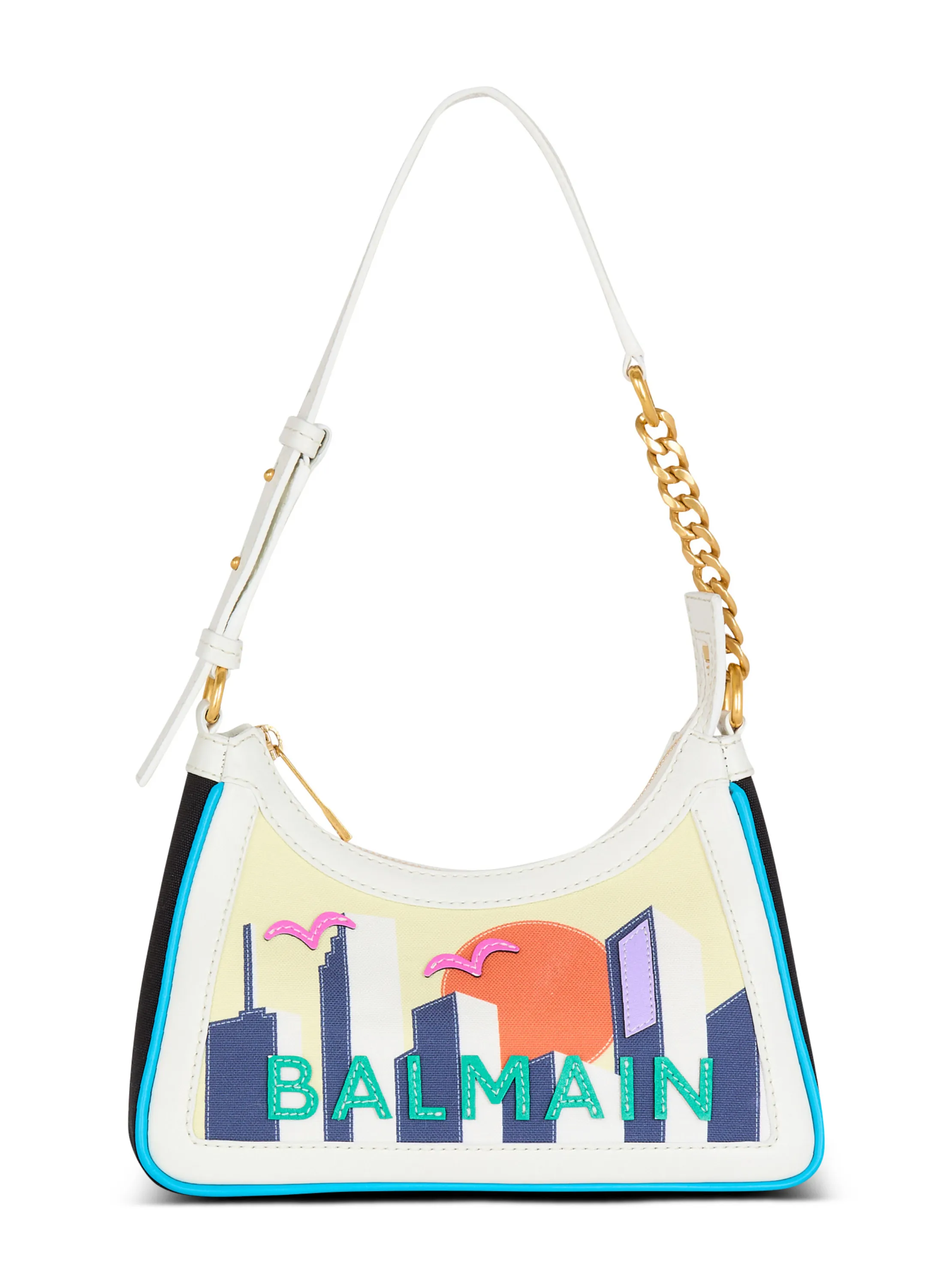 SAC B-ARMY SHOULDER EN CUIR DE VEAU ET TOILE IMPRIMéE POSTCARD - BALMAIN pour FEMME | Printemps