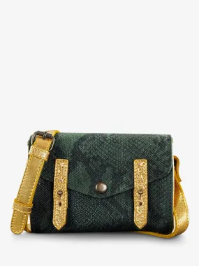 SAC BANDOULIÈRE CUIR FEMME VERT LeMini Indispensable Python - Vert Forêt