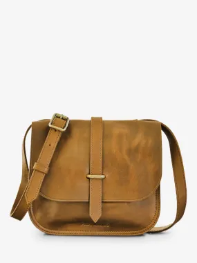 SAC BANDOULIÈRE CUIR MARRON FEMME LaGibecière - Miel Huilé