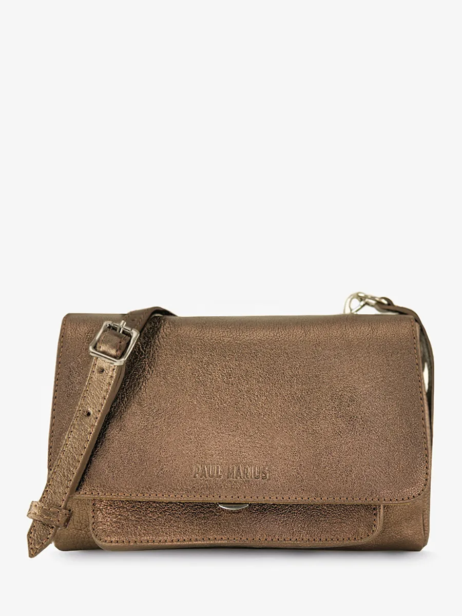 SAC BANDOULIÈRE CUIR MÉTALLISÉ MARRON FEMME Diane S - Cuivré