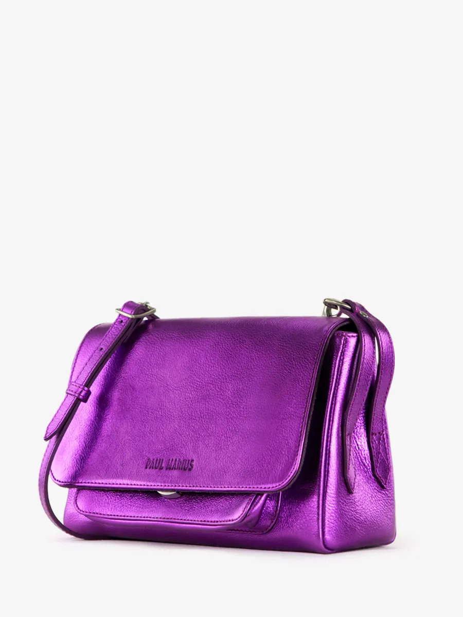 SAC BANDOULIÈRE CUIR VIOLET MÉTALLISÉ FEMME Diane S - Bonbon