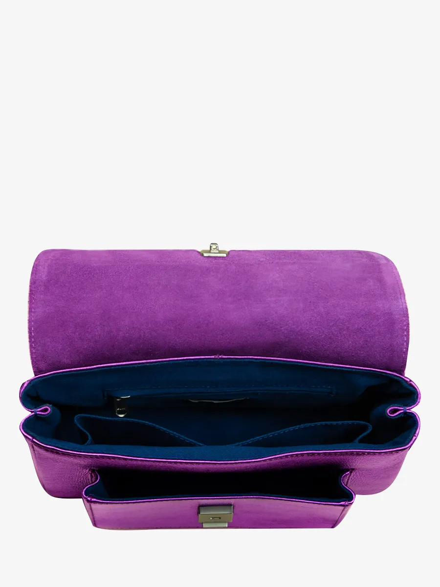 SAC BANDOULIÈRE CUIR VIOLET MÉTALLISÉ FEMME Diane S - Bonbon