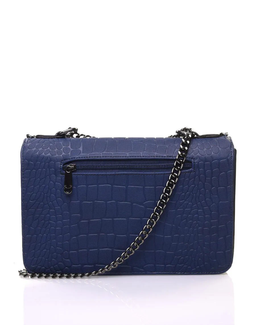 Sac bandoulière effet croco chaine bleu