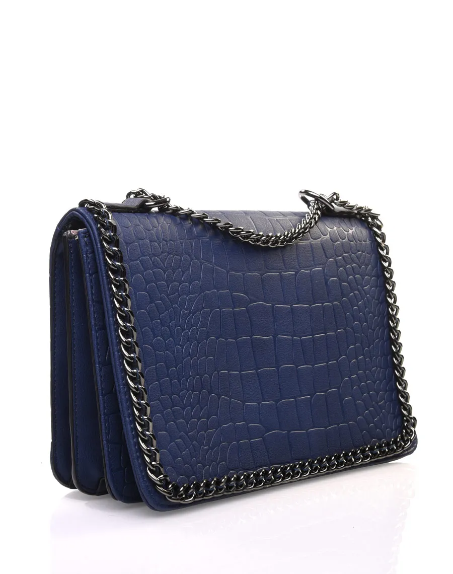 Sac bandoulière effet croco chaine bleu