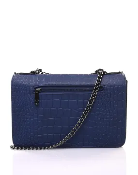 Sac bandoulière effet croco chaine bleu