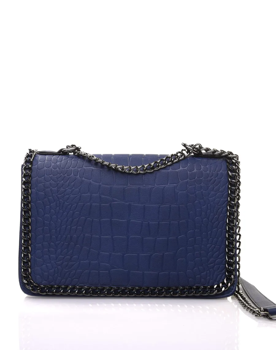 Sac bandoulière effet croco chaine bleu