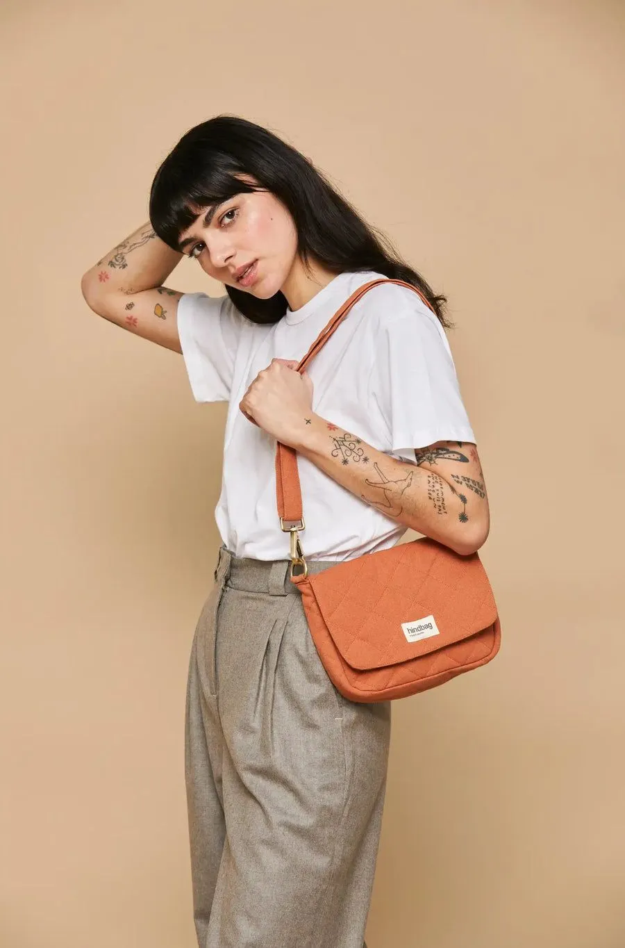 Sac bandoulière matelassé en coton bio | orange "margault sienne matelasse" femme