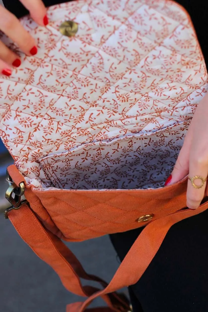 Sac bandoulière matelassé en coton bio | orange "margault sienne matelasse" femme