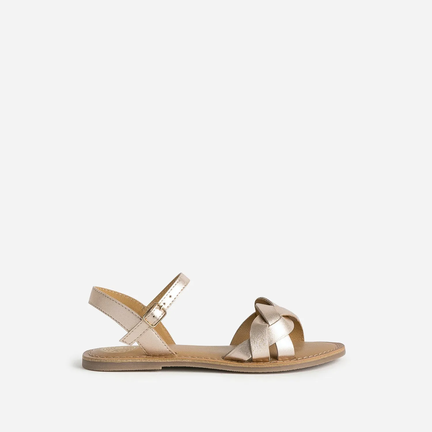 Sandale BUGGY cuir rose doré brides tressées - Sandales Enfant | ERAM