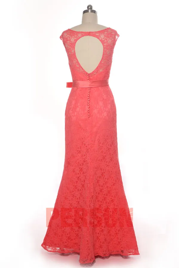 Sexy Robe de fête sirène corail en dentelle dos ouvert