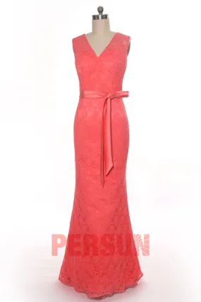 Sexy Robe de fête sirène corail en dentelle dos ouvert