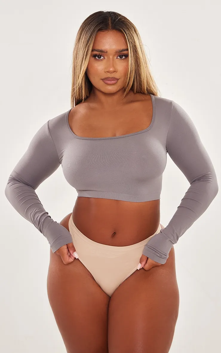 Shape Crop top gris anthracite sculpt manches longues à col rond