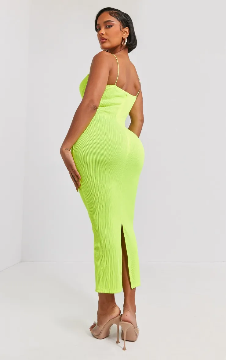 Shape Robe mi-longue plissée vert citron à bretelles et bonnets