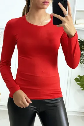 Sous-pull rouge à col rond très tendance. Vêtement femme pas cher.