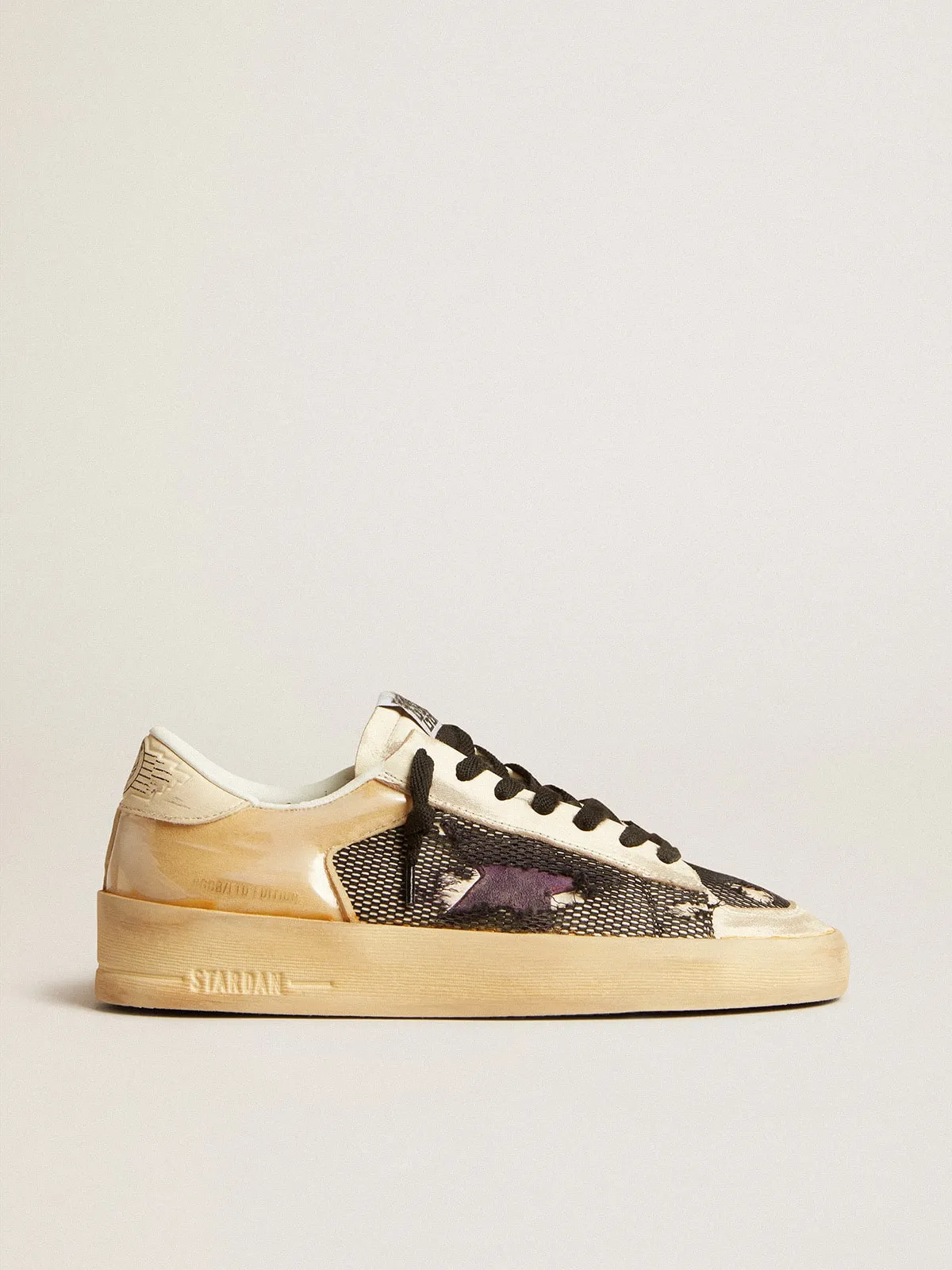 Stardan LAB pour femme en cuir nappa écru et résille avec étoile en cuir violet | Golden Goose