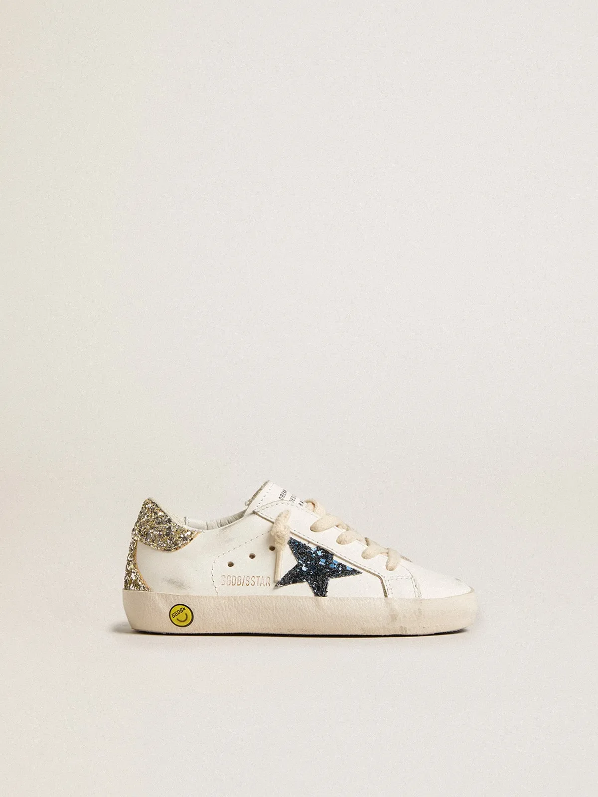 Super-Star Junior en cuir avec étoile et contrefort à paillettes | Golden Goose