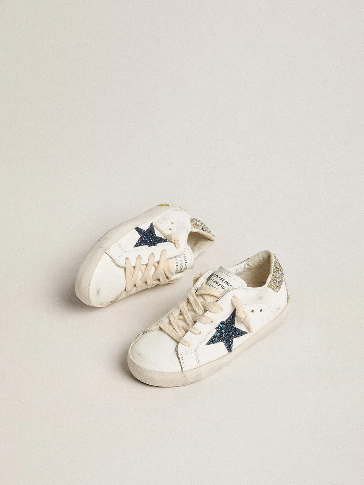 Super-Star Junior en cuir avec étoile et contrefort à paillettes | Golden Goose