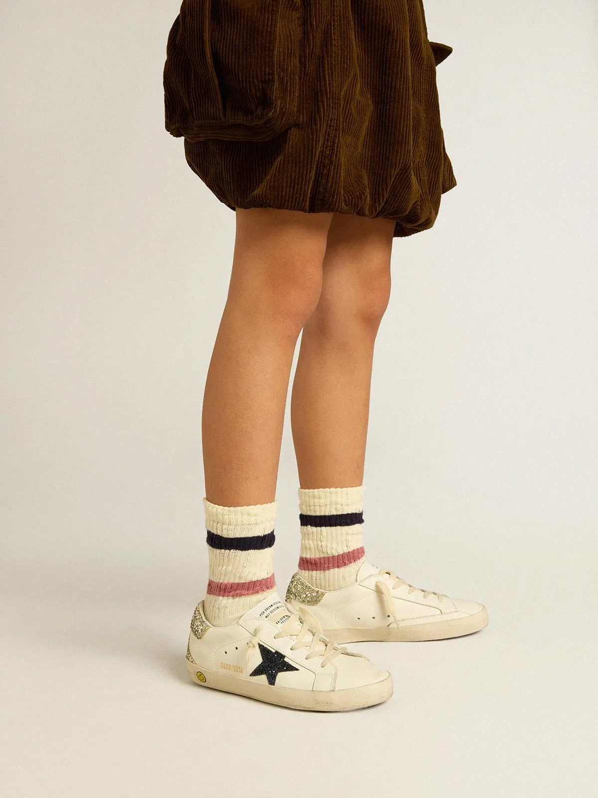 Super-Star Junior en cuir avec étoile et contrefort à paillettes | Golden Goose