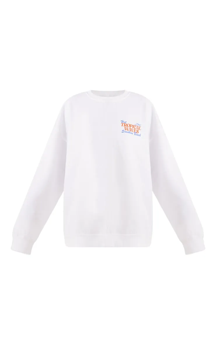 Sweat oversize blanc à slogan Tropical Waves Sunshine