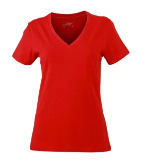 T-shirt col V - extensible - JN928 - ROUGE - femme - manches courtes