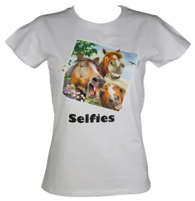 T-shirt femme manches courtes - chevaux selfies 2372 - blanc 