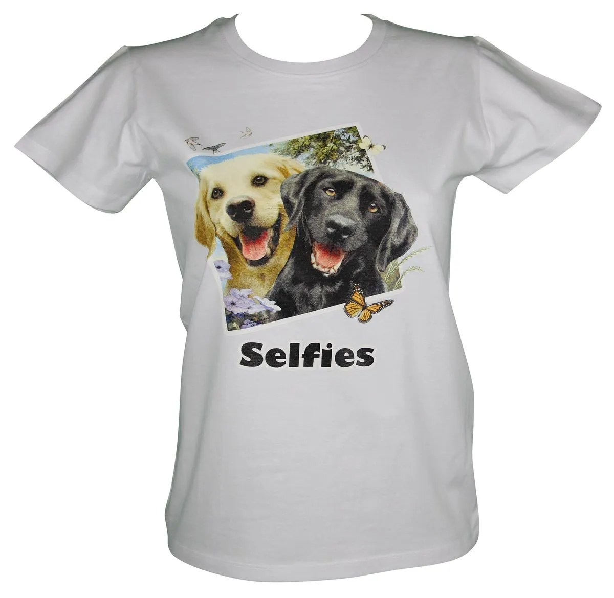T-shirt femme manches courtes - chiens selfies 2379 - blanc 