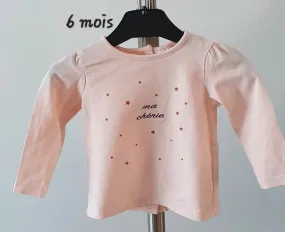 T shirt manches longues 6 mois fille - P'tit Bisou - 3 mois  | Beebs
