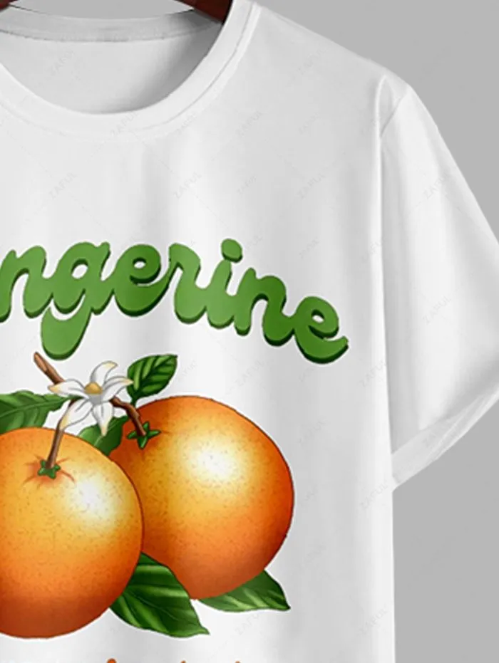 T-shirt à Lettre Et Fruit Imprimé à Manches Courtes - Blanc 2xl