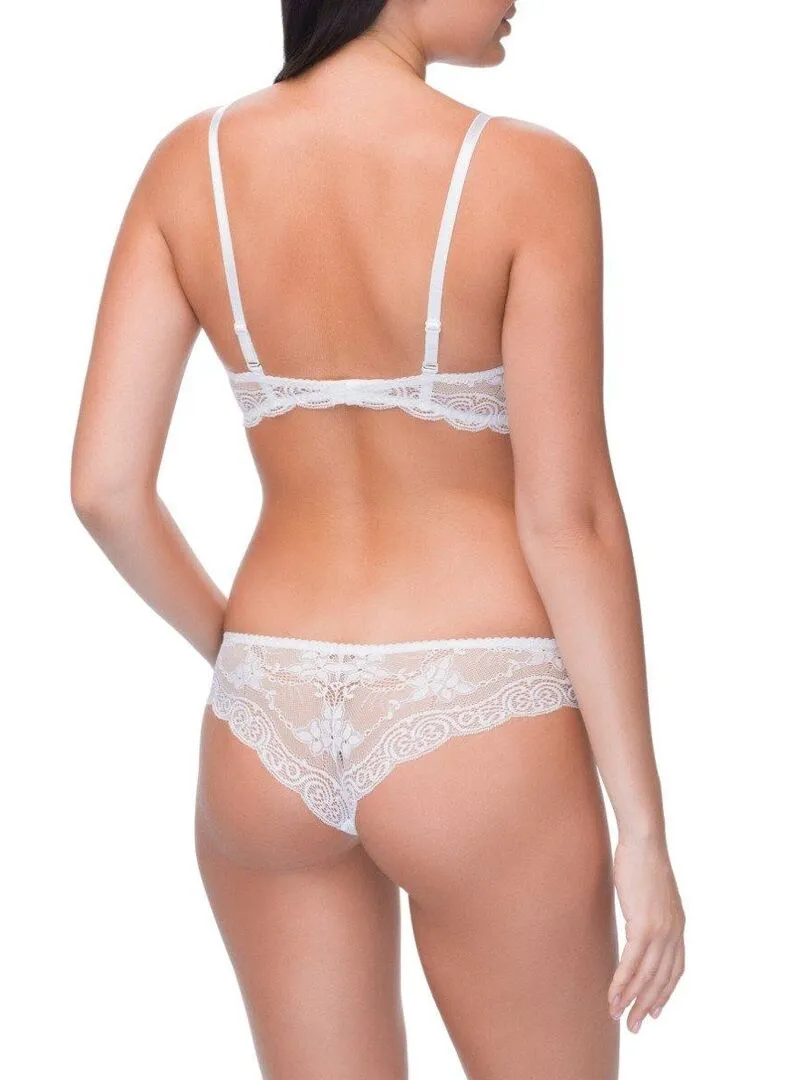 Tanga satiné et en dentelle Snezhana - Blanc