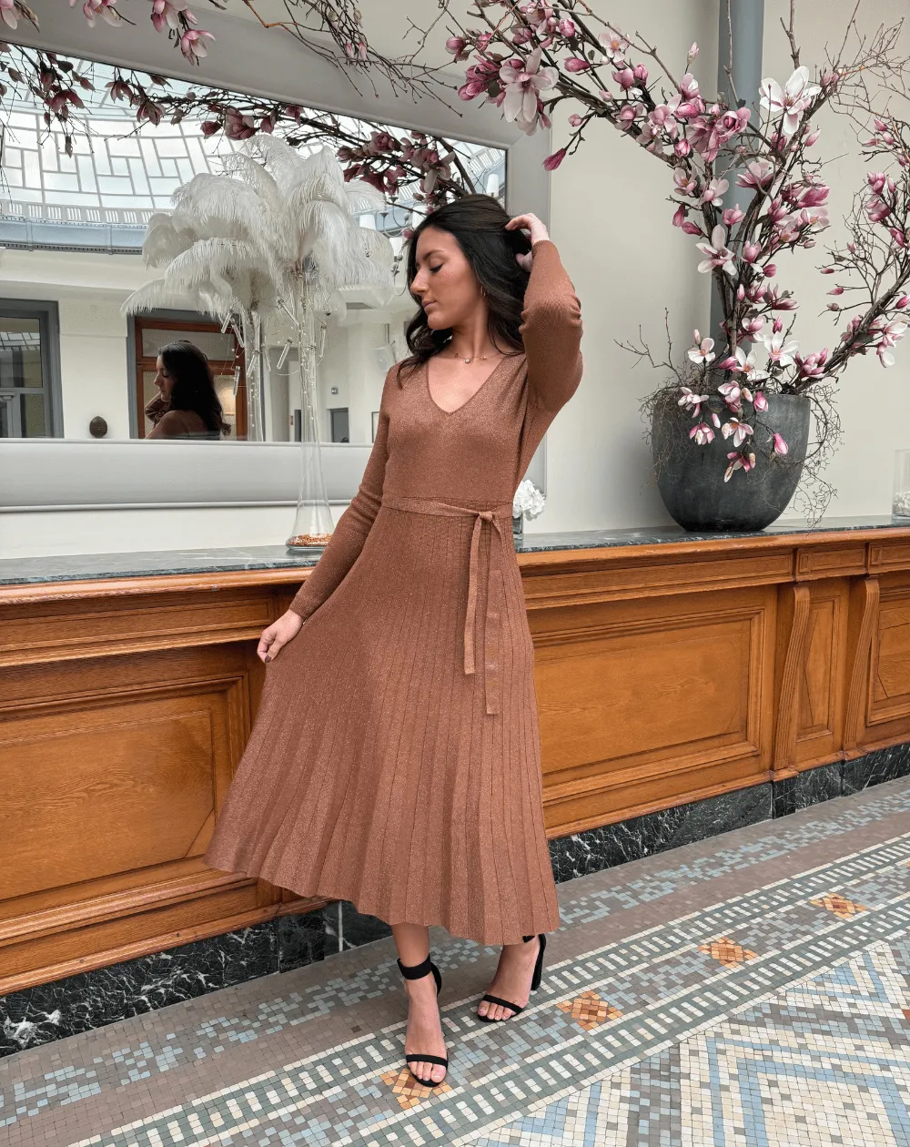 Twinset Robe Longue Femme Maille Plissée Tailles xs Coloris Beige
