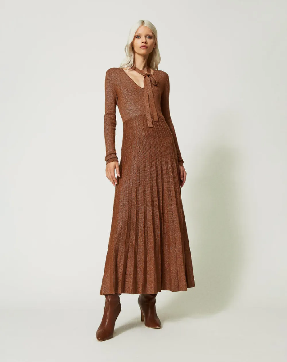 Twinset Robe Longue Femme Maille Plissée Tailles xs Coloris Beige
