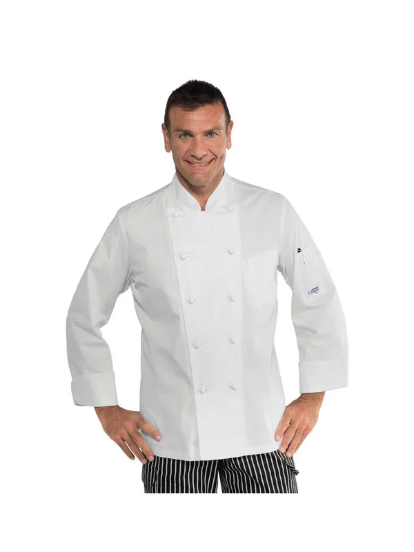 Veste blanche de cuisine pas cher coupe slim 100% coton